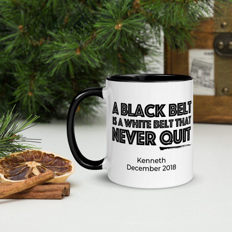 Personalized Black Belt Gift, A Black Belt Never Quits, Karate Black Belt, JiuJitsu Black Belt, TaeKwonDo Black Belt