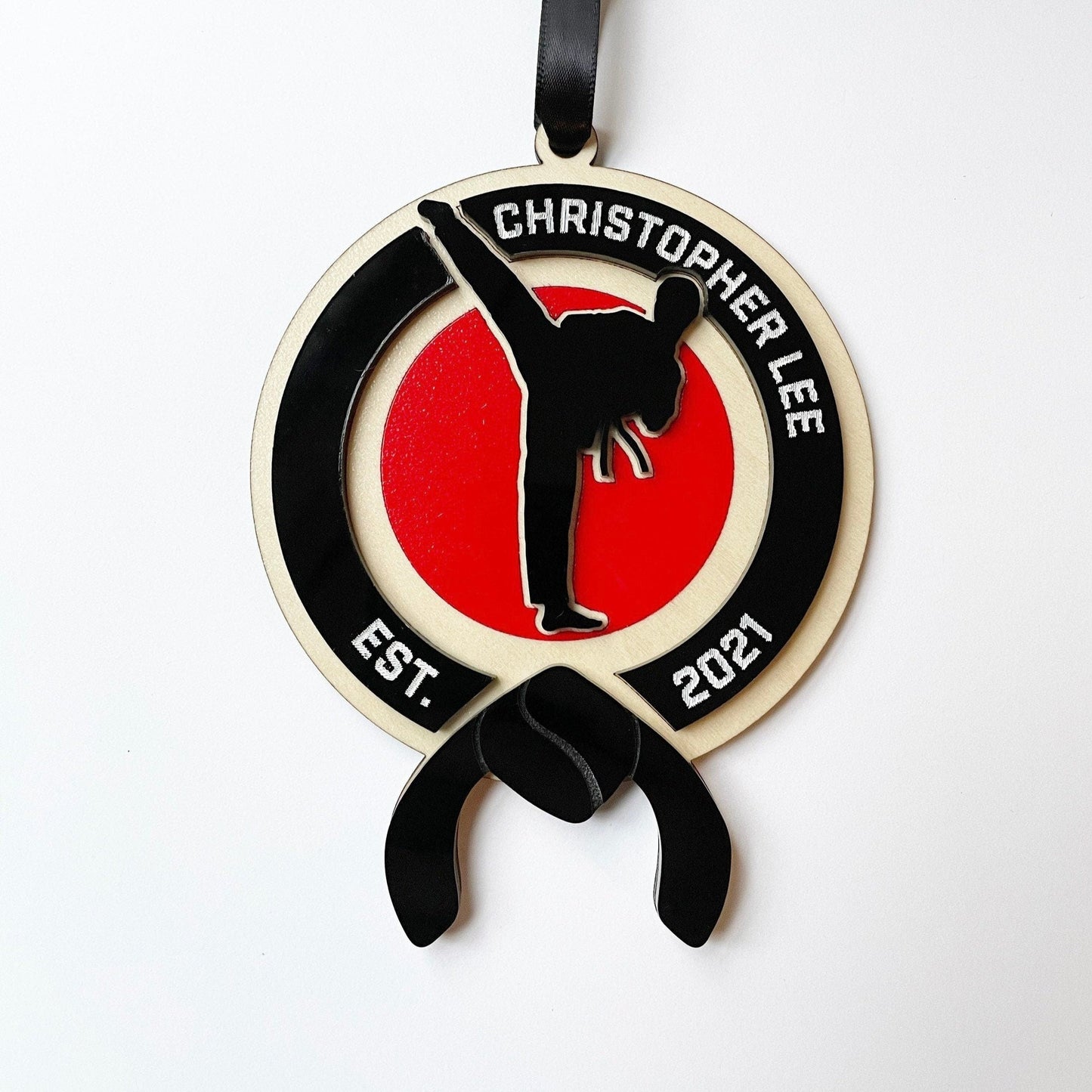 Black Belt Gift, Martial Arts Ornament, Personalized Karate Gift, Custom Taekwondo, Black Belt Karate Christmas Gift Idea