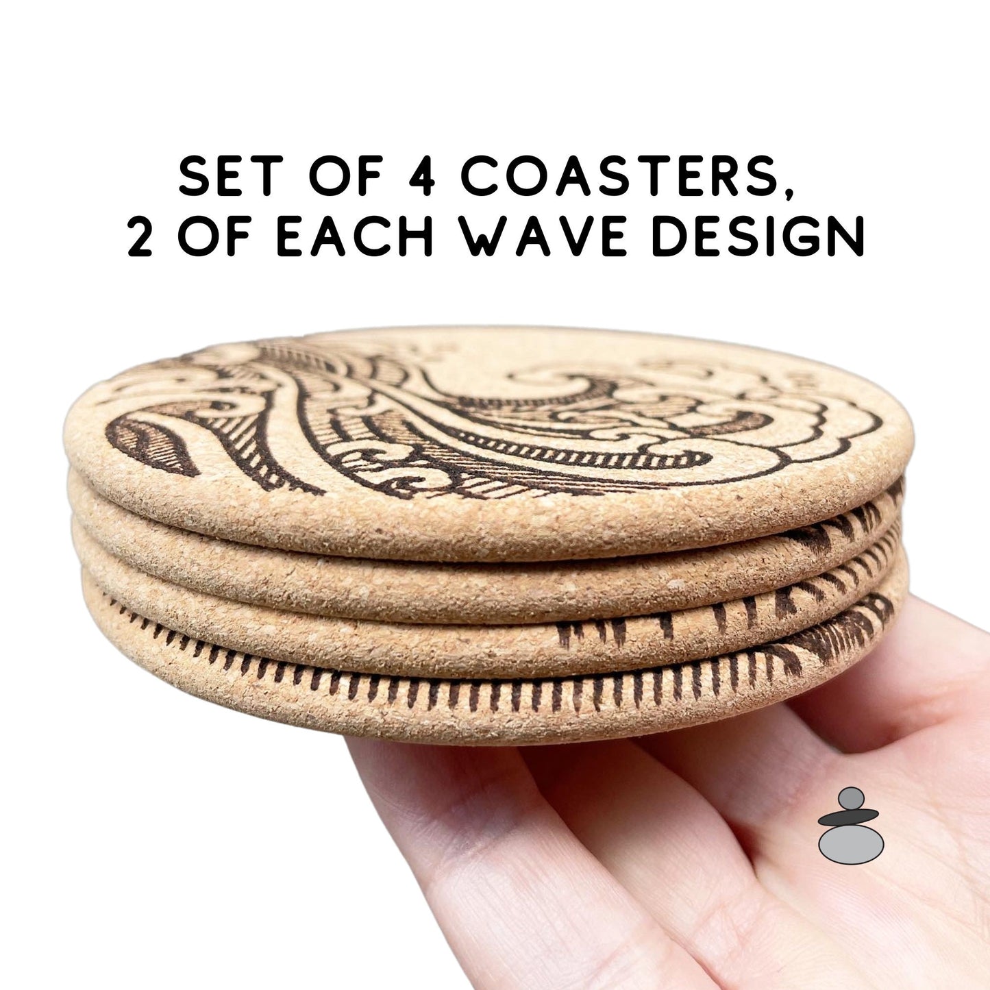 Asian Wave Cork Coaster Set, Martial Arts Gift Idea, Gift For Sensei, Engraved Cork
