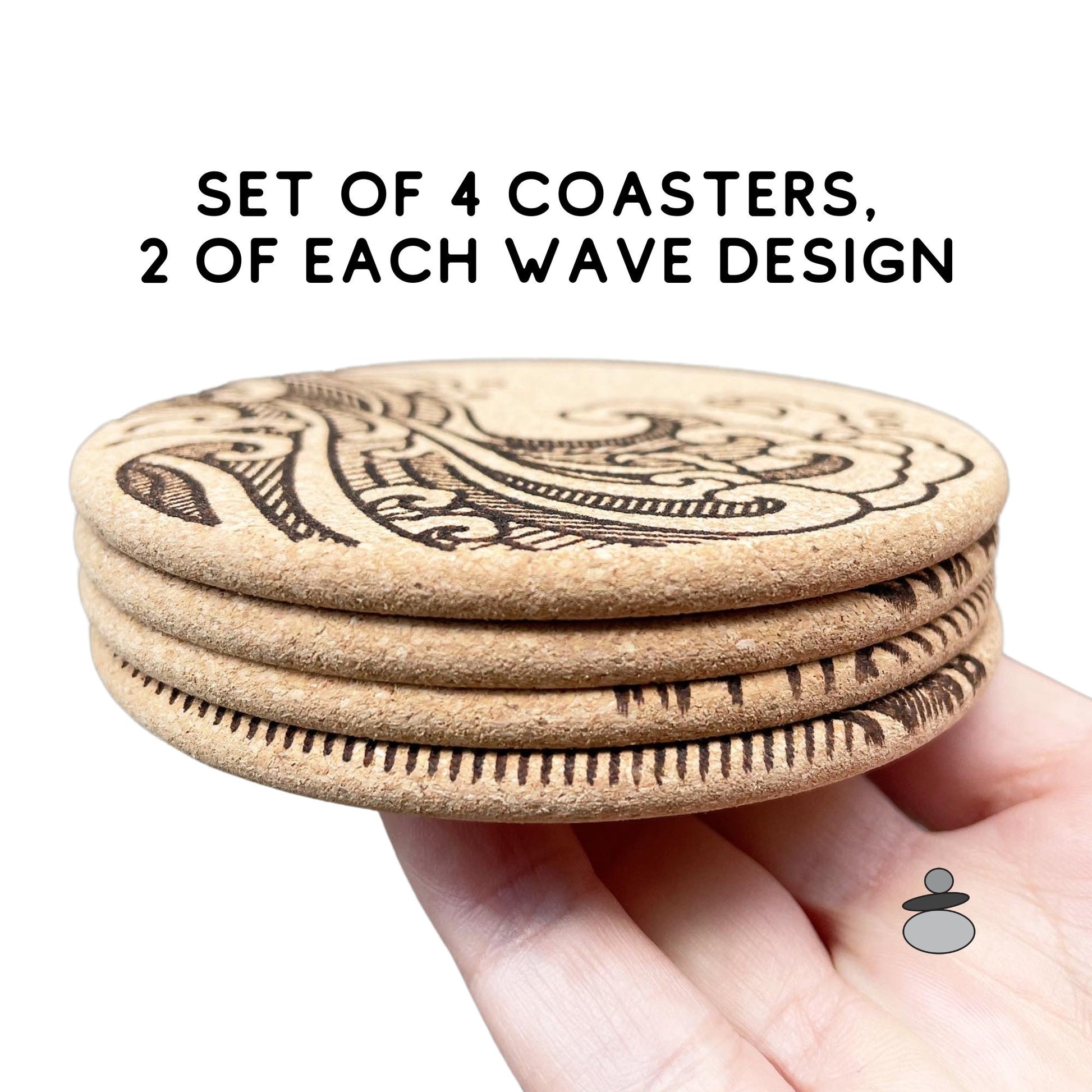 Asian Wave Cork Coaster Set, Martial Arts Gift Idea, Gift For Sensei, Engraved Cork