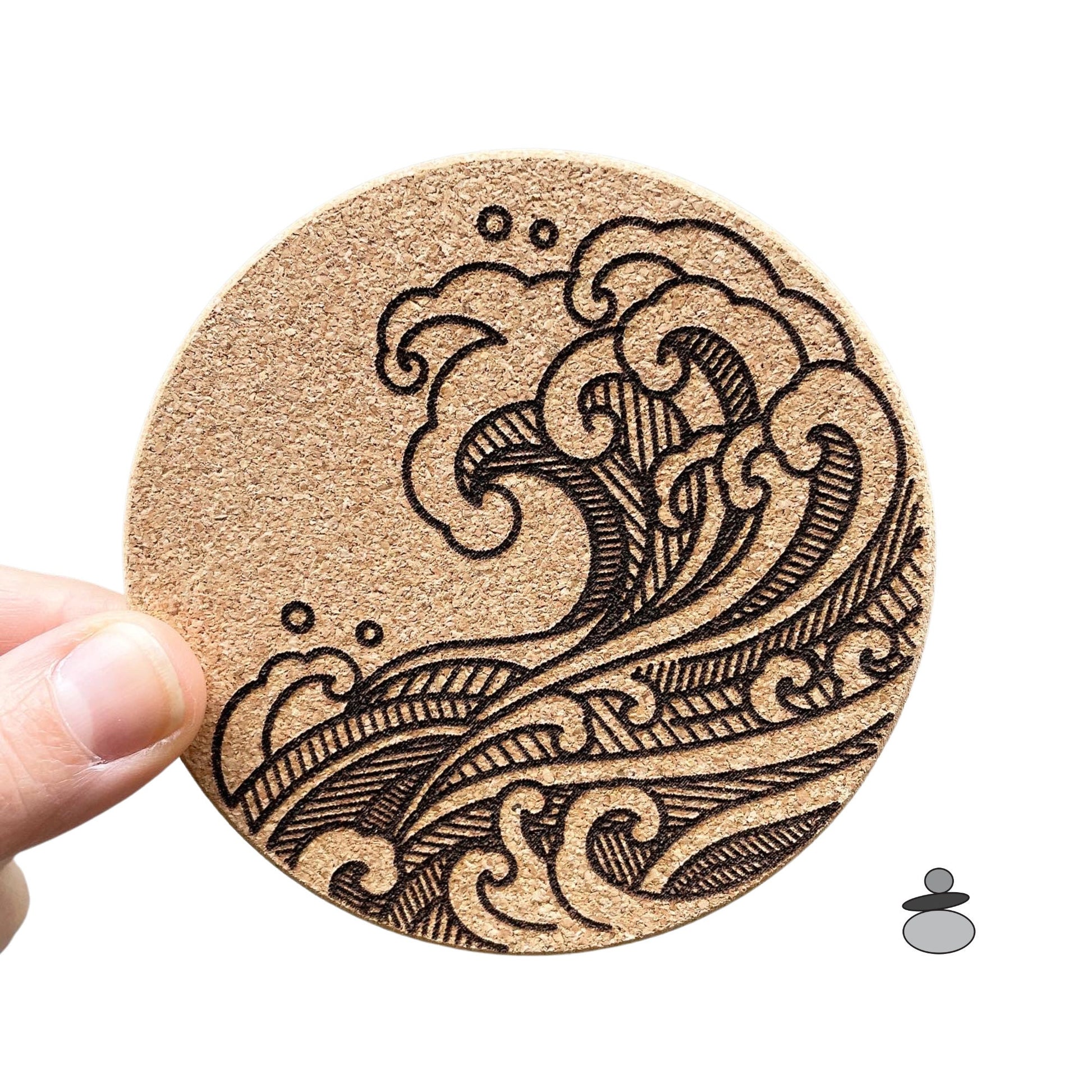 Asian Wave Cork Coaster Set, Martial Arts Gift Idea, Gift For Sensei, Engraved Cork