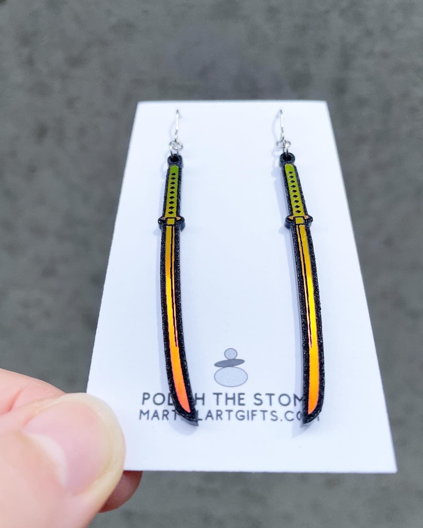 Japanese Samurai Katana, Karate Earrings, Martial Arts Gift Idea For Her, Japanese Anime, Long Sword