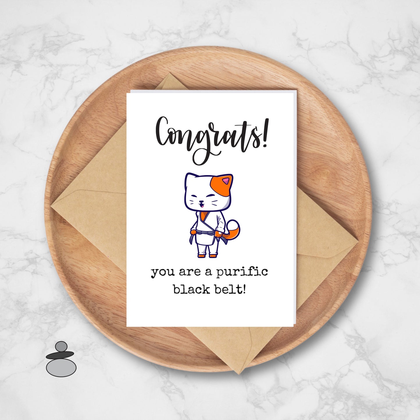 Congrats Kitty Cat New Black Belt Greeting Card, Cute Martial Arts Greeting Card, Brazilian Jiu Jitsu, Karate, Tae Kwon Do, Judo