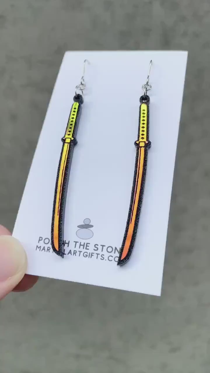 Japanese Samurai Katana, Karate Earrings, Martial Arts Gift Idea For Her, Japanese Anime, Long Sword