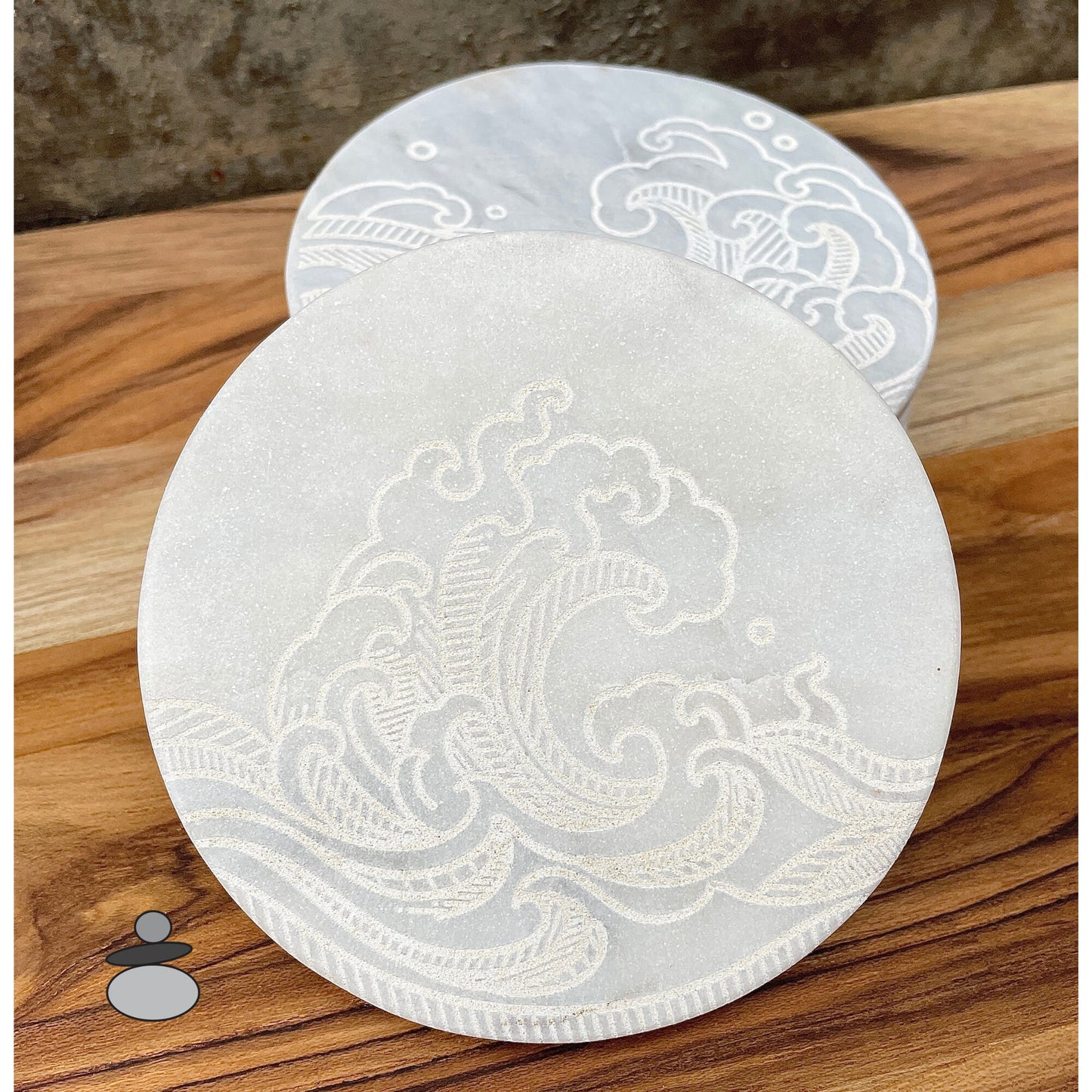 Asian Wave Marble Coaster Set, Martial Arts Gift Idea, Gift For Sensei, Engraved Marble