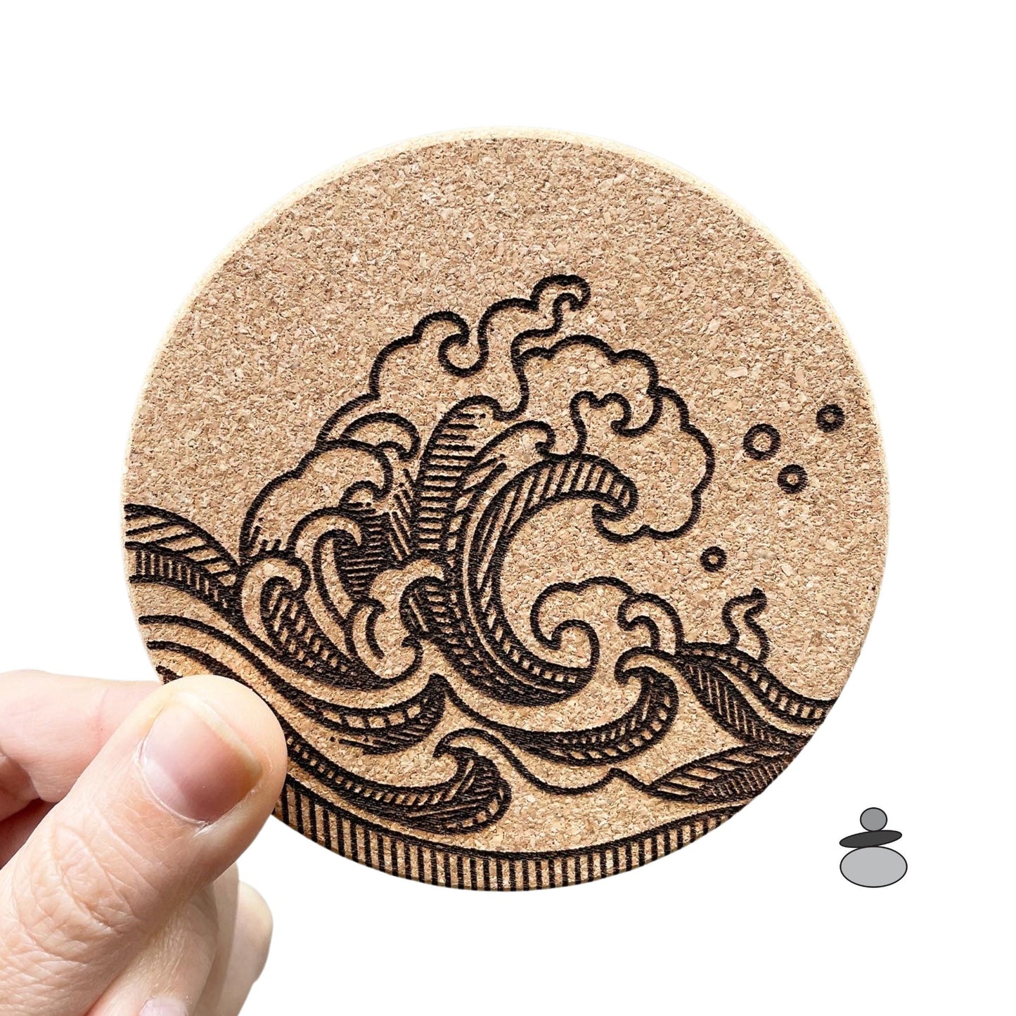 Asian Wave Cork Coaster Set, Martial Arts Gift Idea, Gift For Sensei, Engraved Cork