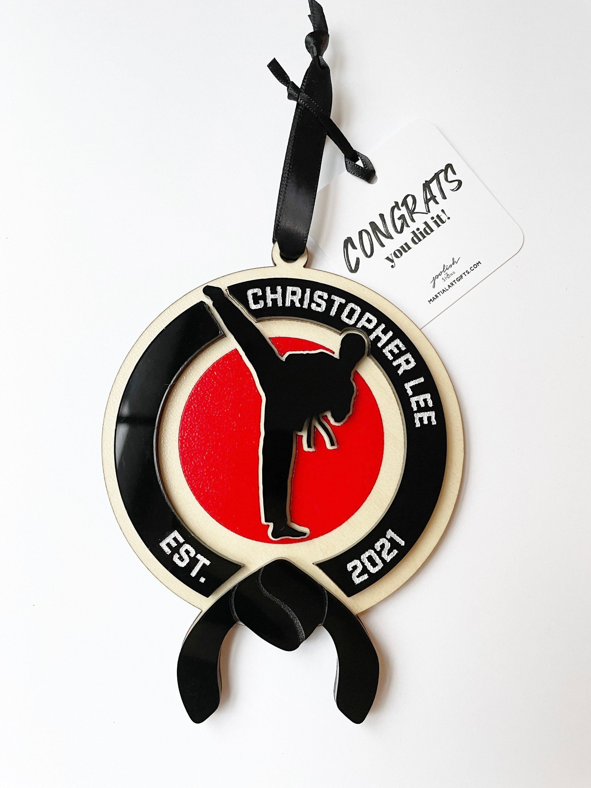 Black Belt Gift, Martial Arts Ornament, Personalized Karate Gift, Custom Taekwondo, Black Belt Karate Christmas Gift Idea