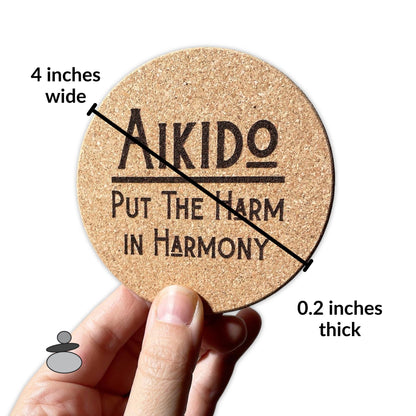 Aikido Coaster Set, Aikido Gift Idea, Gift For Sensei, Engraved Cork