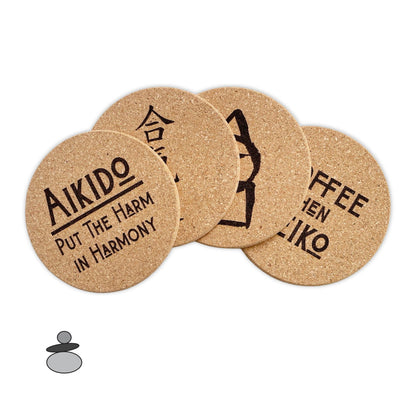 Aikido Coaster Set, Aikido Gift Idea, Gift For Sensei, Engraved Cork