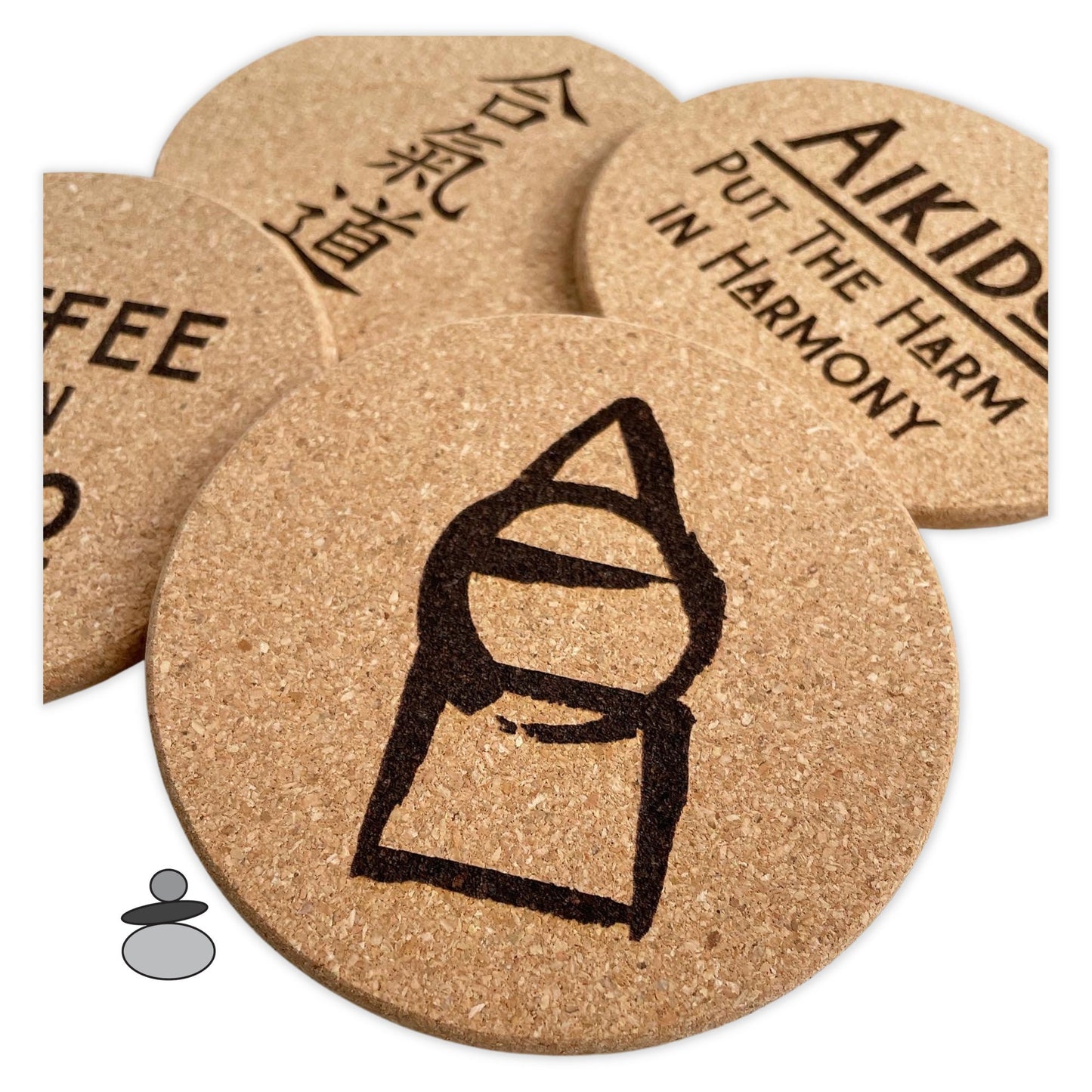 Aikido Coaster Set, Aikido Gift Idea, Gift For Sensei, Engraved Cork