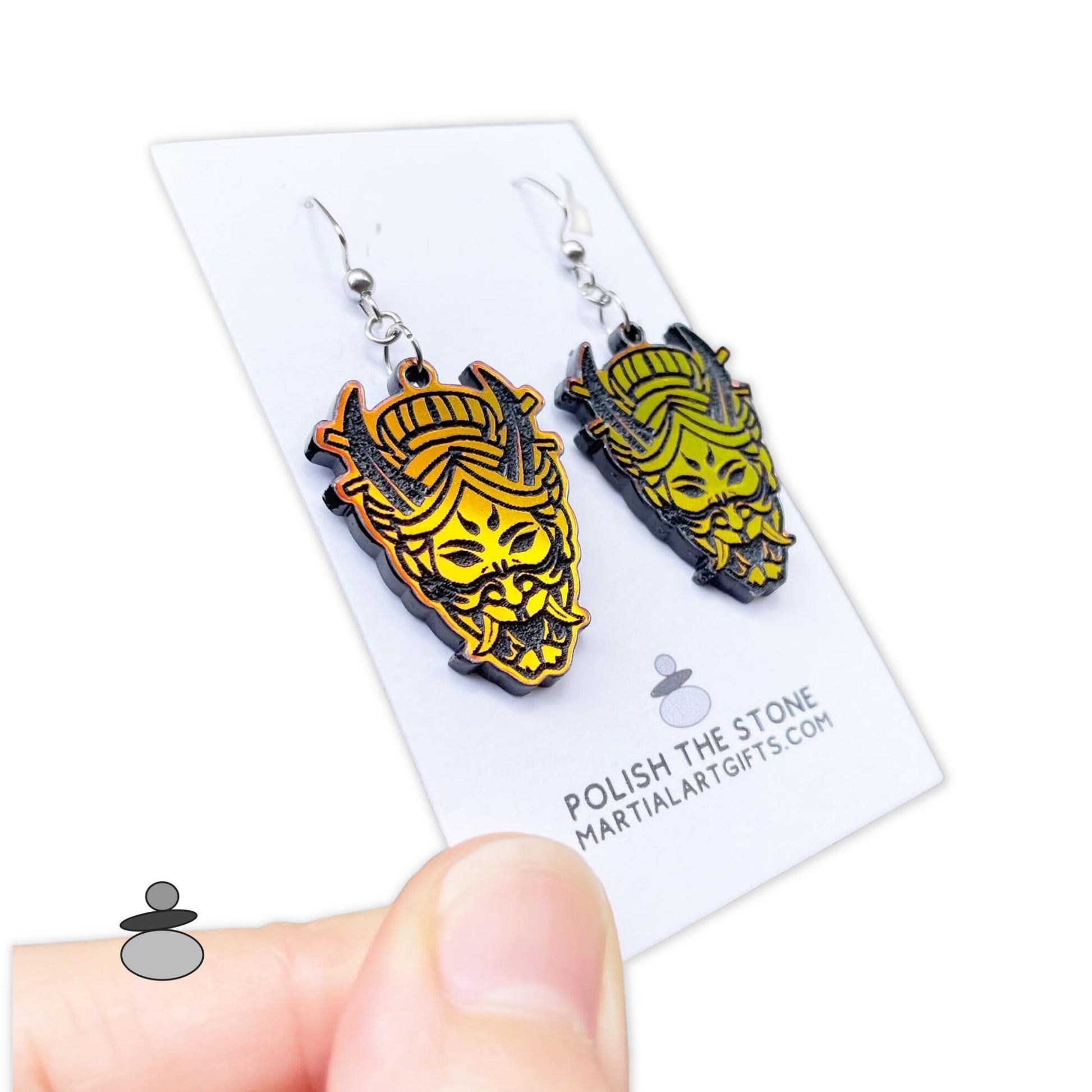 Japanese Geisha Mask Warrior Earrings, Martial Arts Gift Idea For Her, Japanese Anime Earrings