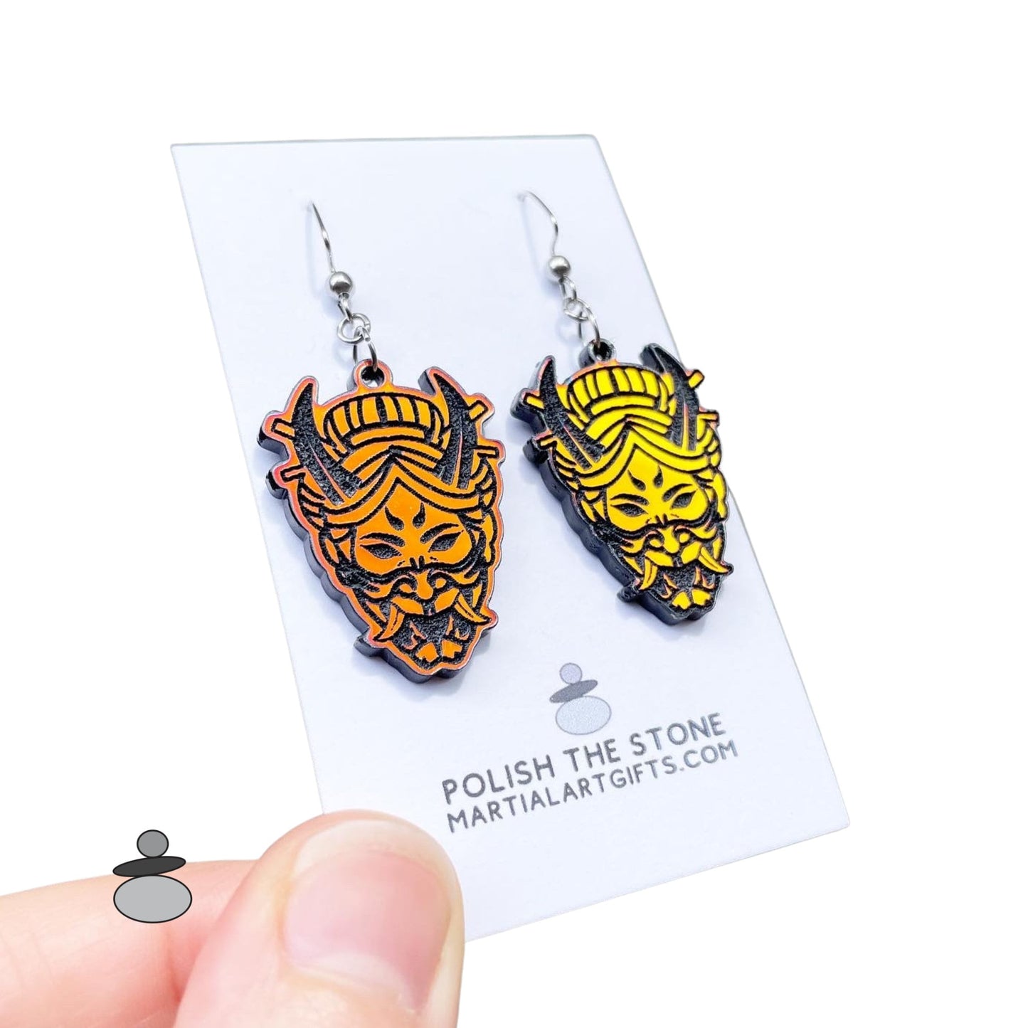 Japanese Geisha Mask Warrior Earrings, Martial Arts Gift Idea For Her, Japanese Anime Earrings