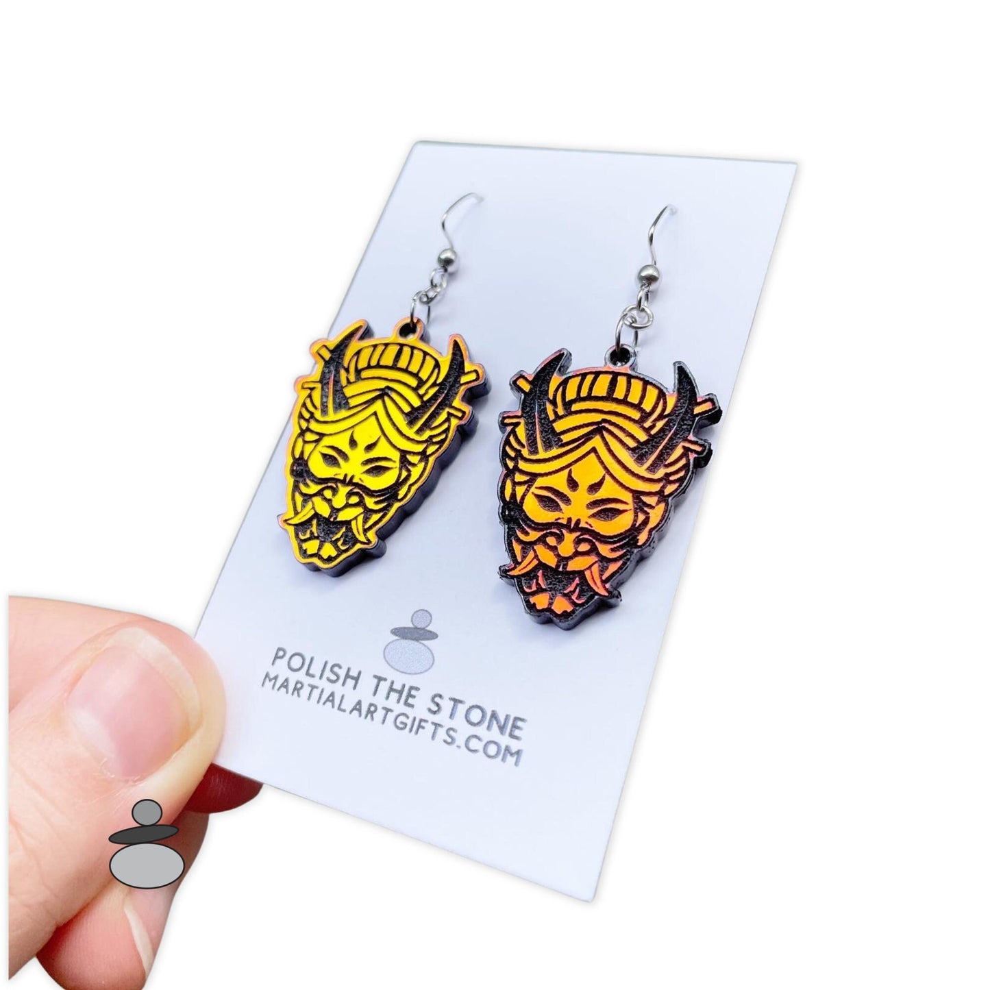 Japanese Geisha Mask Warrior Earrings, Martial Arts Gift Idea For Her, Japanese Anime Earrings