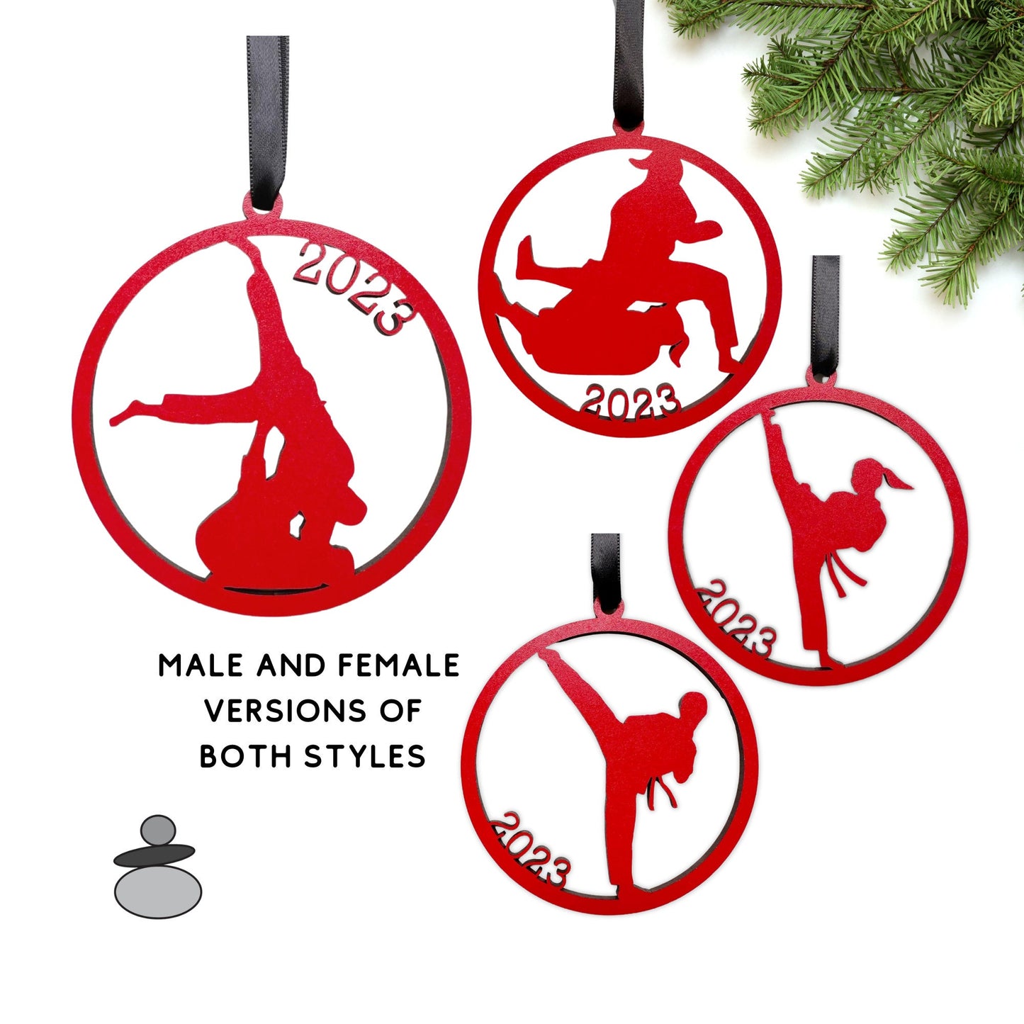 Martial Arts 2023 Silhouette Ornament, MMA, Kick Boxing, Jiu Jitsu, BJJ, Karate Female and Male, Taekwondo