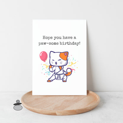 Karate Birthday Greeting Card, Martial Arts Cute Kitty Cat Greeting Card, Brazilian Jiu Jitsu, Tae Kwon Do, Judo