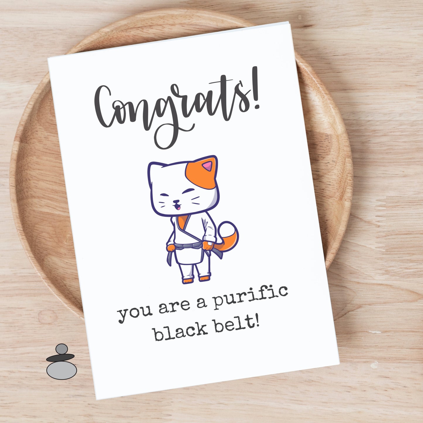Congrats Kitty Cat New Black Belt Greeting Card, Cute Martial Arts Greeting Card, Brazilian Jiu Jitsu, Karate, Tae Kwon Do, Judo