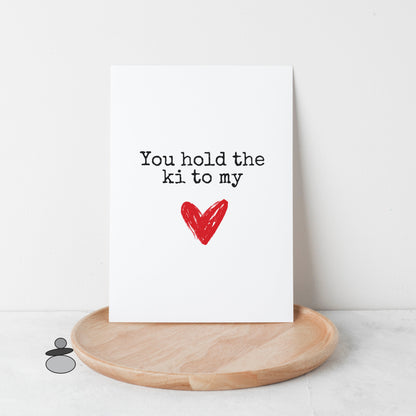 Aikido Valentine Greeting Card, Martial Arts, Ki to My Heart, Funny Pun