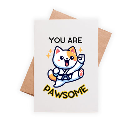 You Are Pawsome Karate Greeting Card, Cute Kitty Cat Taekwondo, Encouragement