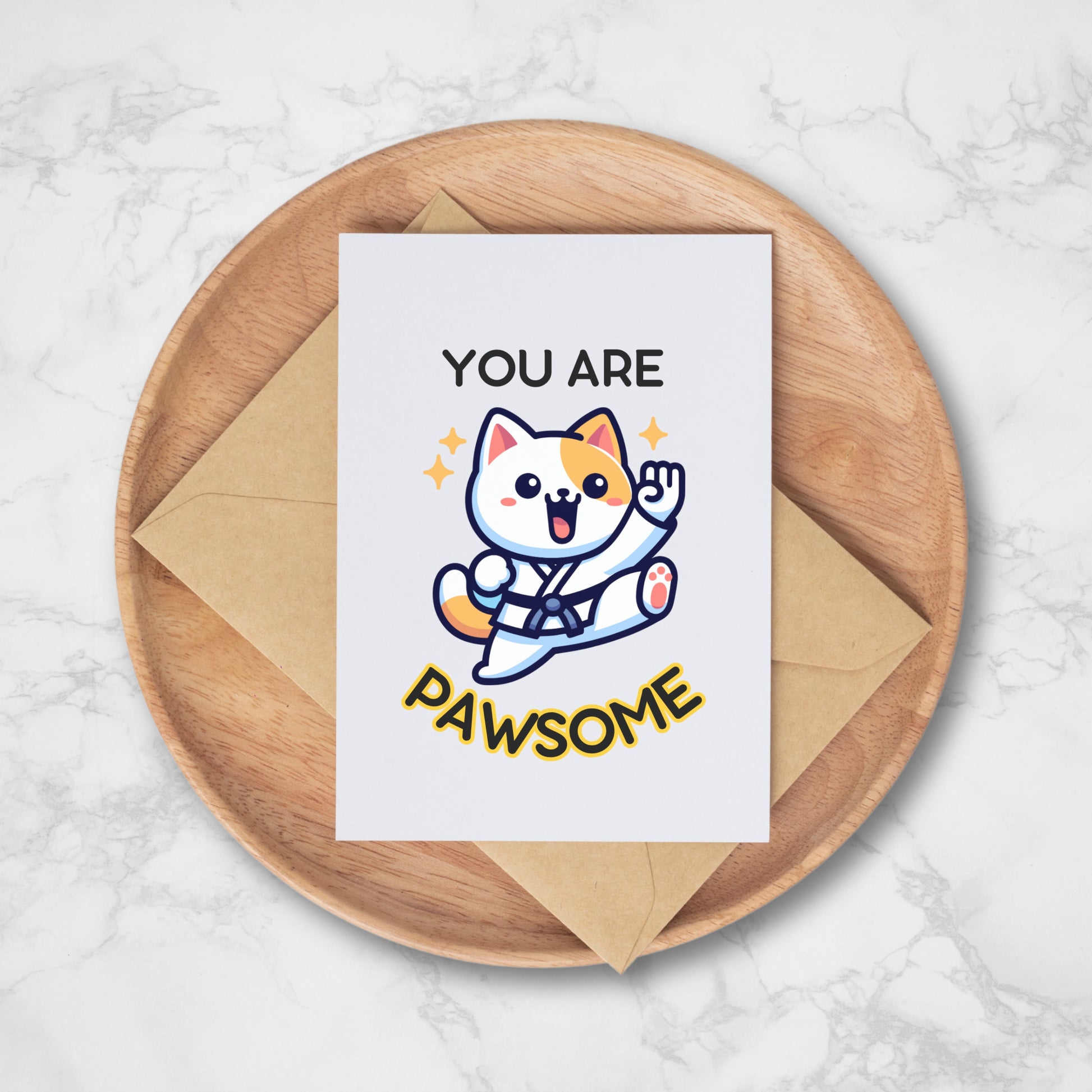 You Are Pawsome Karate Greeting Card, Cute Kitty Cat Taekwondo, Encouragement