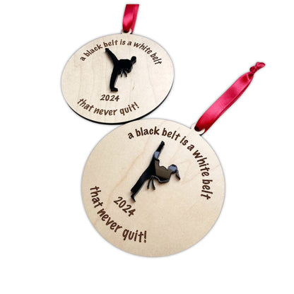 Karate 2024 Ornament, Taekwondo Black Belt Gift Idea, Never Quit, Give Up