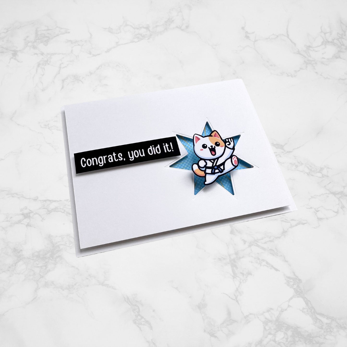 Congrats Cute Martial Arts Greeting Card, Karate Greeting Card, Take Kwon Do Kitty Cat Pop-Out