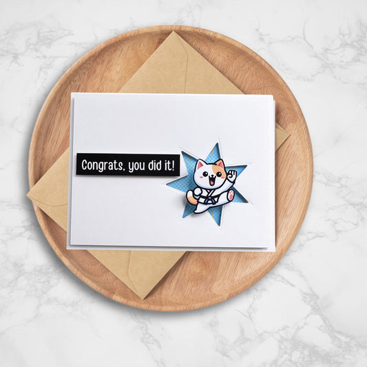 Congrats Cute Martial Arts Greeting Card, Karate Greeting Card, Take Kwon Do Kitty Cat Pop-Out