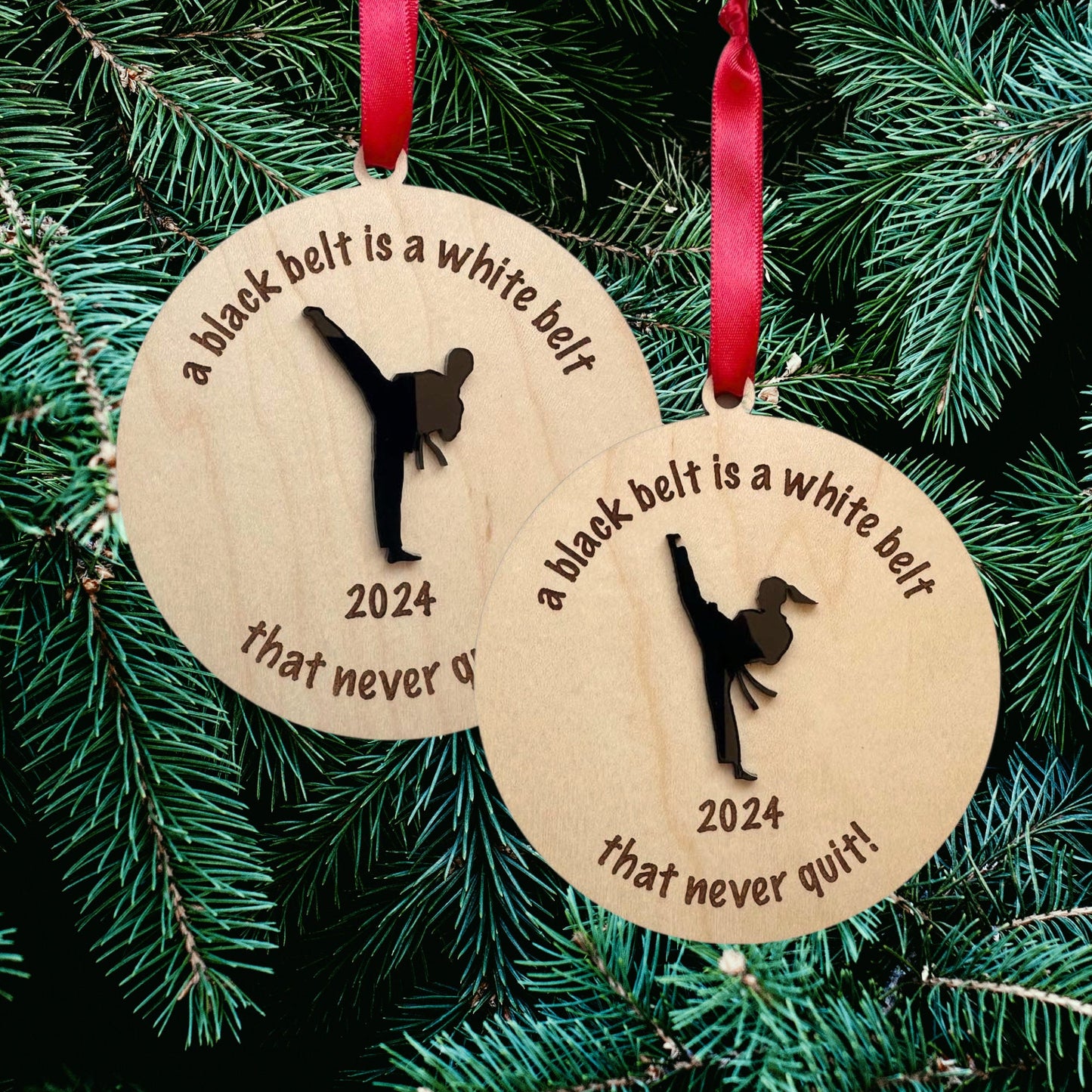 Karate 2024 Ornament, Taekwondo Black Belt Gift Idea, Never Quit, Give Up