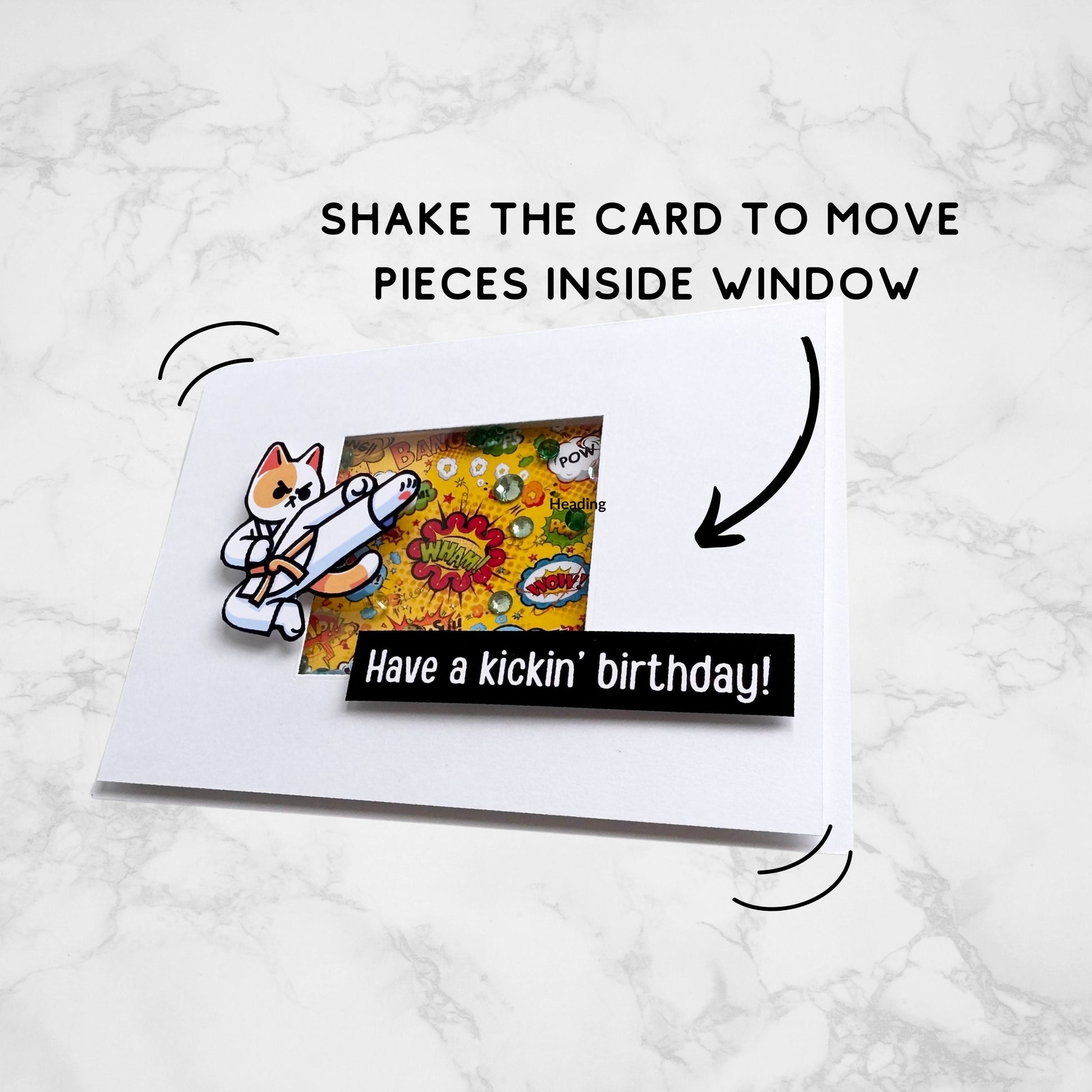 Happy Birthday Martial Arts Greeting Card, Kicking Karate Shaker, Take Kwon Do Cute Kitty Cat