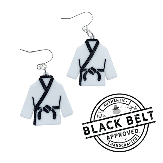 Black Belt Gi Earrings, Karate Gift Idea For Her, Martial Arts Earrings, Christmas Stocking Stuffer
