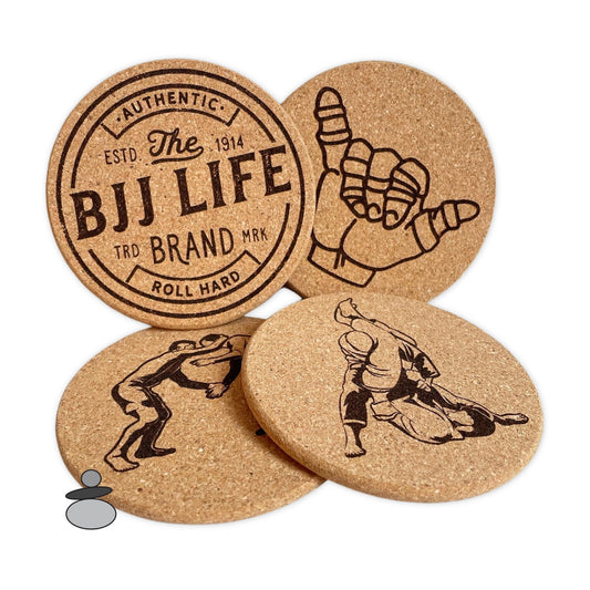 Brazilian Jiu Jitsu Coaster Set, BJJ Gift Idea, Gift For Professor, Engraved Cork